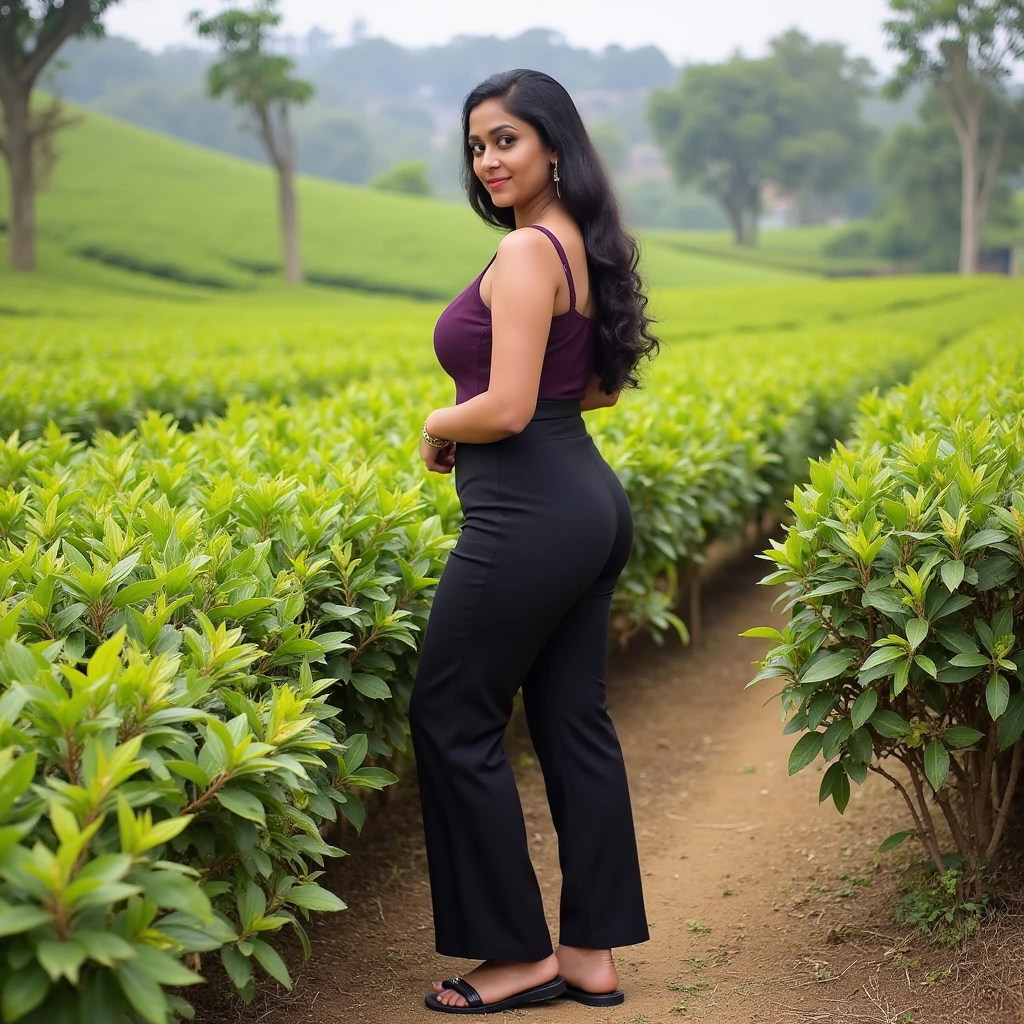 Indian Kerala woman,((1890s:1.3)), ((front view:1.3)),bare back, wearing kerala style clothes of that era, (lehnert and landrock photography:1.4), looking at camera,monochromatic, ((photorealistic:1.3)), curvy, smiling, anatomically correct, tall, long messy hair, outdoors