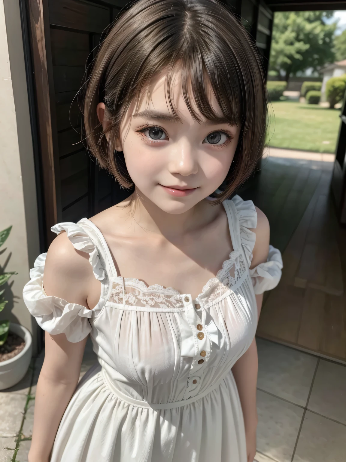 masterpiece, best quality, beautiful and aesthetic, style of Akihiko Yoshida, , child, todler, 6 years oldrable, Bob hair, no clothes, In the farm, showing her chest,