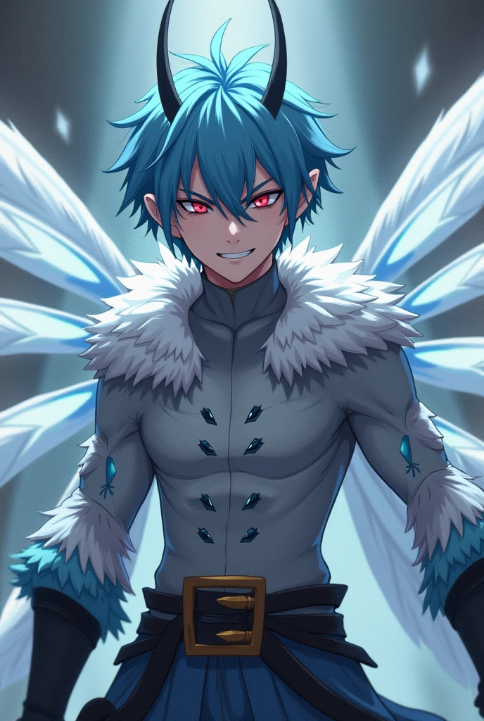Dark male fairy with slanted eyes with an insect style and red pupils ...