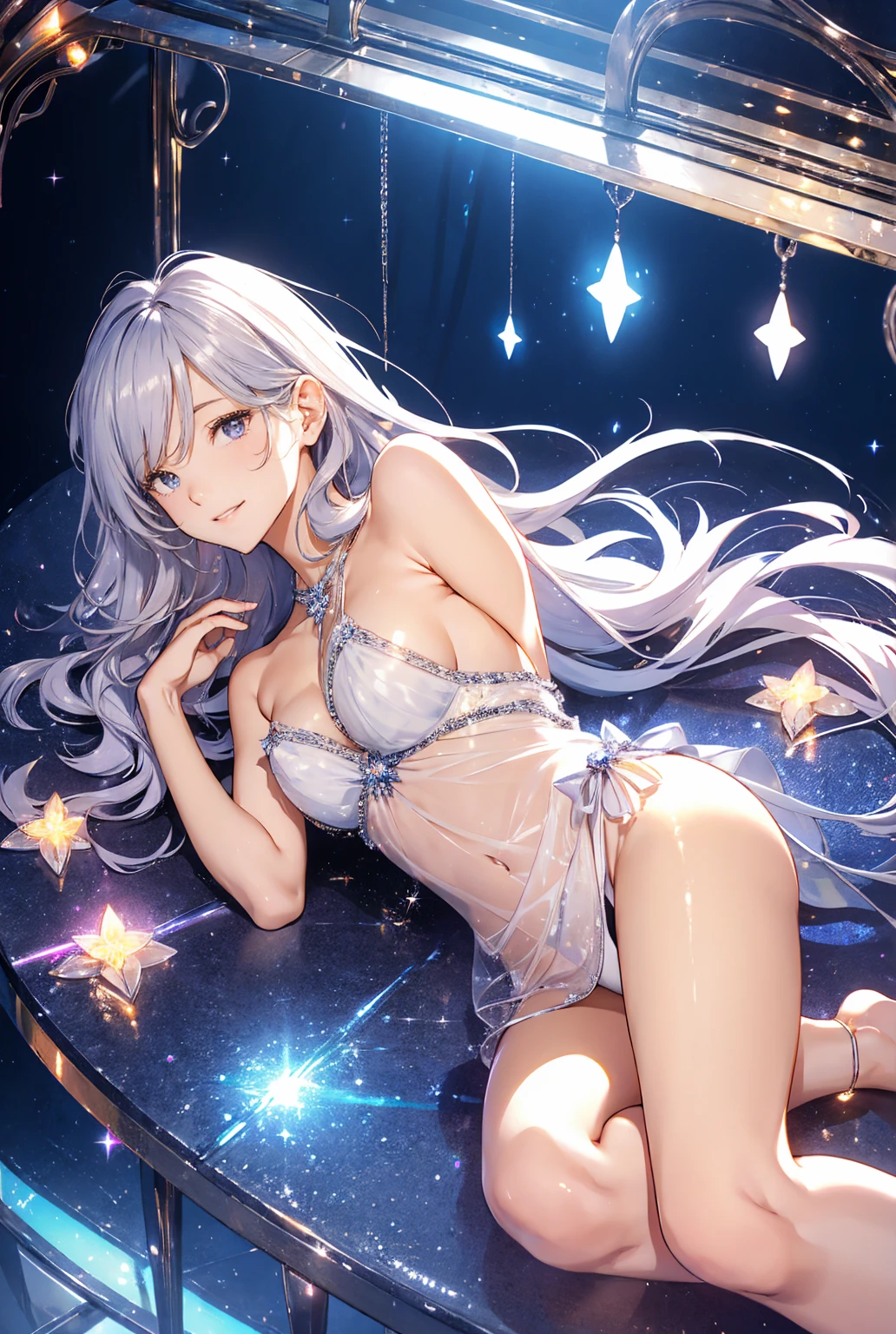 Leg spread　Silver Hair　long hair　Beauty　One person　Adult　Embarrassed