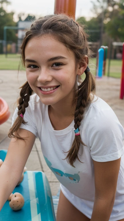 close photo of 25-year-old woman, braces on her teeth, cleavage, casual smile, [long pigtails, black hair, (voluptuous mommy:1.1), halter top, hair ties, big chest, colorful, tie dye, 2000's, beautiful eyes, sunlight, backyard, hdr, 4k, 8k:9] <lora:braces_v1:0.75>
