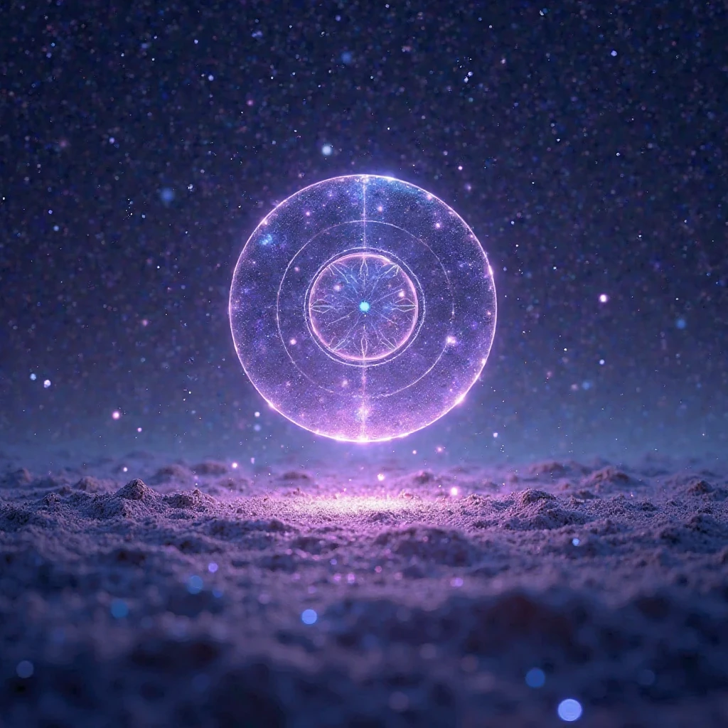 starry sky background，There is a transparent、Minimalist、Tai Chi Bagua Array，in the middle with the letters “DeepFortune” printed in the middle in a gradient purple