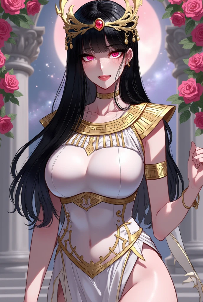 a closeup of a woman in a sexy transparent white gold low-cut lace tank with cleavage and large breasts with a lotus flower in her hand, headdress, purple necklace, jade belt , Toned abs, a beautiful fantasy empress, ((a beautiful fantasy empress)), beautiful celestial mage, beautiful character painting, Full Body Xianxia, Portrait Knight of the Zodiac Girl, by Yang J, G Liulian art style, fantasy art style, Shortening