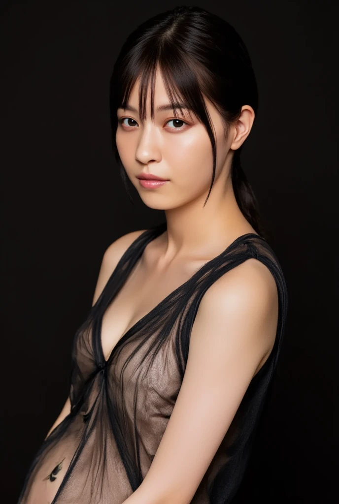 ((original photography:1.3)), best quality, (Dark Photo:1.3), Reality,Too realistic, 1 Woman,Mature,In the Shower,Woman wearing transparent lace camisole, (wet:1.3),(wet、wet頭髮、messy long hair:1.5), Amazing innocent symmetrical face, strong abdominal muscles,romantic atmosphere,emotion, Ulzan, (Pure face_v1:0.7)