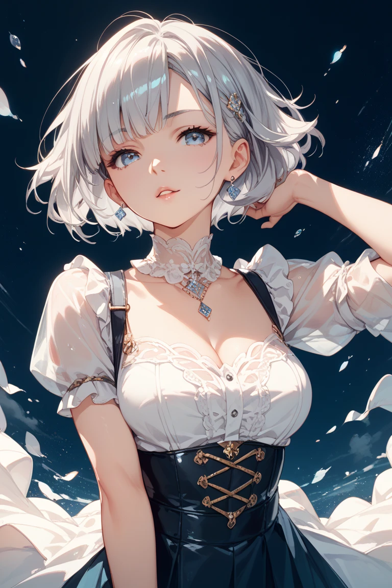 beautiful detailed eyes, beautiful detailed lips, extremely detailed eyes and face, long eyelashes, detailed body, perfect body beauty:1.4, hips:1.2, layered haircut, bust:1.2, wet clothes:1.1, rain, street:1.3, bandeau dress:1.1, very detailed face and skin texture, white skin, long hair, silence:1.3, (best quality,8k,masterpiece:1.3),focused:1.2