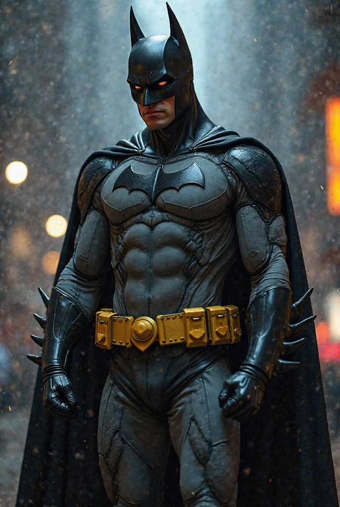 Amidst the gritty urban landscape of Gotham City, under the cover of a pouring rain-soaked night, two legendary figures stand in the shadows of a dark alley. The first, Batman, clad in his iconic black and yellow suit, with the distinctive bat-symbol emblazoned on his chest. His hood conceals his identity, adding to the mysterious aura that surrounds him. In his hand, he holds the sleekly designed Batsignal communicator.
Nearby, the second figure emerges, the legendary Ronin, dressed in samurai armor, armed with a katana sword. He wears a hood, obscuring his face, adding to