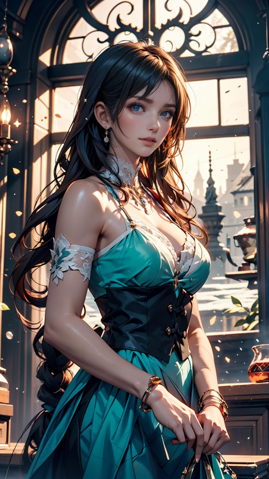 Beautiful mature woman in water,Realistic, masterpiece, Final Details, Photo Real, Intricate details, Octane Rendering, 8k, One girl, Perfect face, Beautiful Face, New South Wales, Tank Reference, Hair Details,, 黒いbow, Black gloves, Black legs, blue eyes, Blue Hair, bow, dress, Drill Hair, frills, Mitt, Gwen, ヘッドdress, High resolution, Long Hair, Opened lips, Puffy sleeves, Purple eyes, smile, alone, White dress, Oilskin,