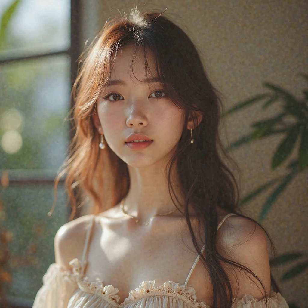 Raw photo、realistic、Realistic-oriented、(((woman working at a flower shop、beautiful flower々:1.2、lots of flowers:1.2、flower garden flower shop:1.2)))、Gypsophila、cat clerk、beckoning cat、cute face、small nose、plump lips、carefully tied braids、cute、clerk serving customers、Blue front cover:1.2、Natural light、(very detailed, intricate details), sharp focus, calm colors, 8K, confused, 8mm film grain
