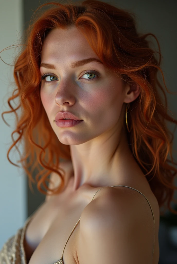 hay una mujer pelirroja acostada en una cama, amoranto, with pale skin, beautiful mujer pelirroja, con pelo rojo rizado, con pelo rojo y ojos verdes, chica pelirroja, mujer pelirroja, cabeza roja, better known as amoranto, pelo de jengibre salvaje, diosa pelirroja, pelo pelirrojo con pecas, pale skin curly blonde hair, ella es pelirroja