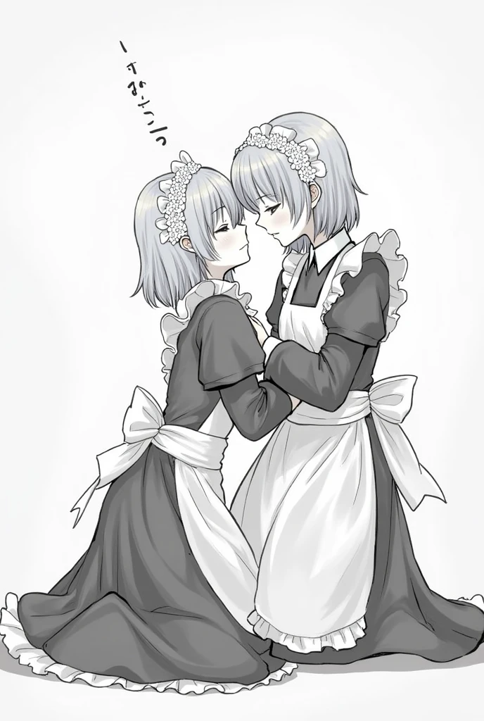 A girl frontal,(,(full bodyesbian),(Long curly white hair),(the maid outfit)),Young, White background