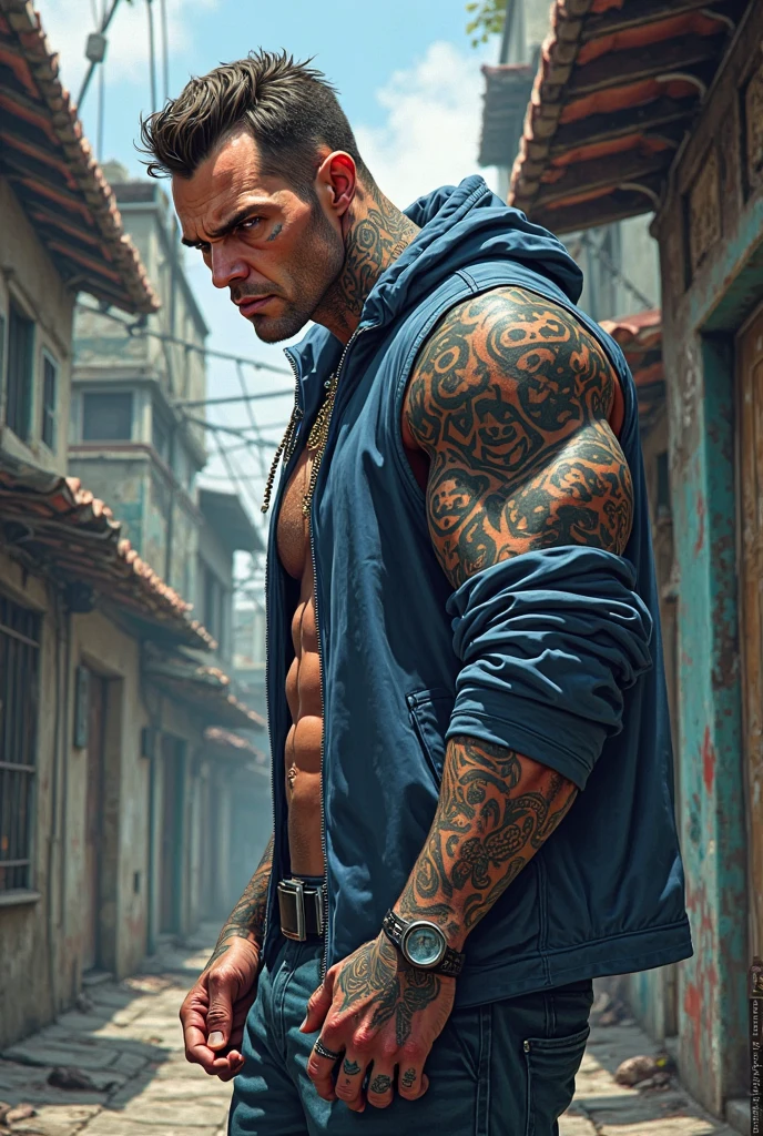 Real boy face, change background in street,change suitable boy body,real face details,tatoo in hand,change image in colourful