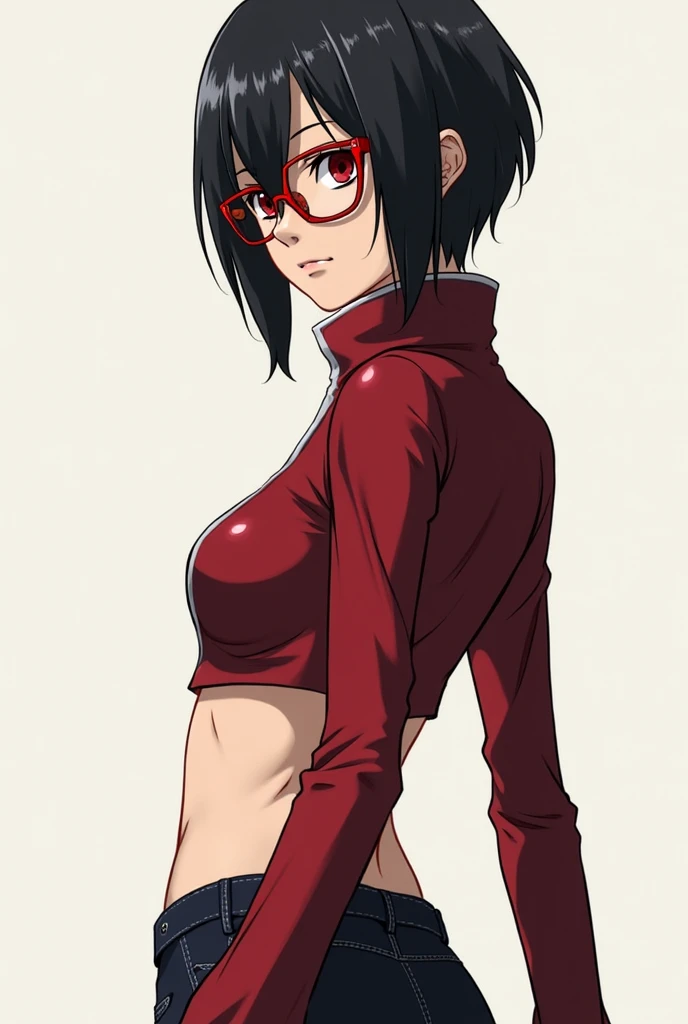 Sarada in ((((no cape)))), ((((black bikini)))), persona 5 art style wlop, style artgerm, extremely detailed artgerm, ! dream artgerm, ig model | artgerm, female protagonist 👀 :8, realistic anime 3 d style, artgerm portrait, anime styled 3d, realistic anime artstyle ((( same pose showing belly)))(((naked)))((((no jacket)))