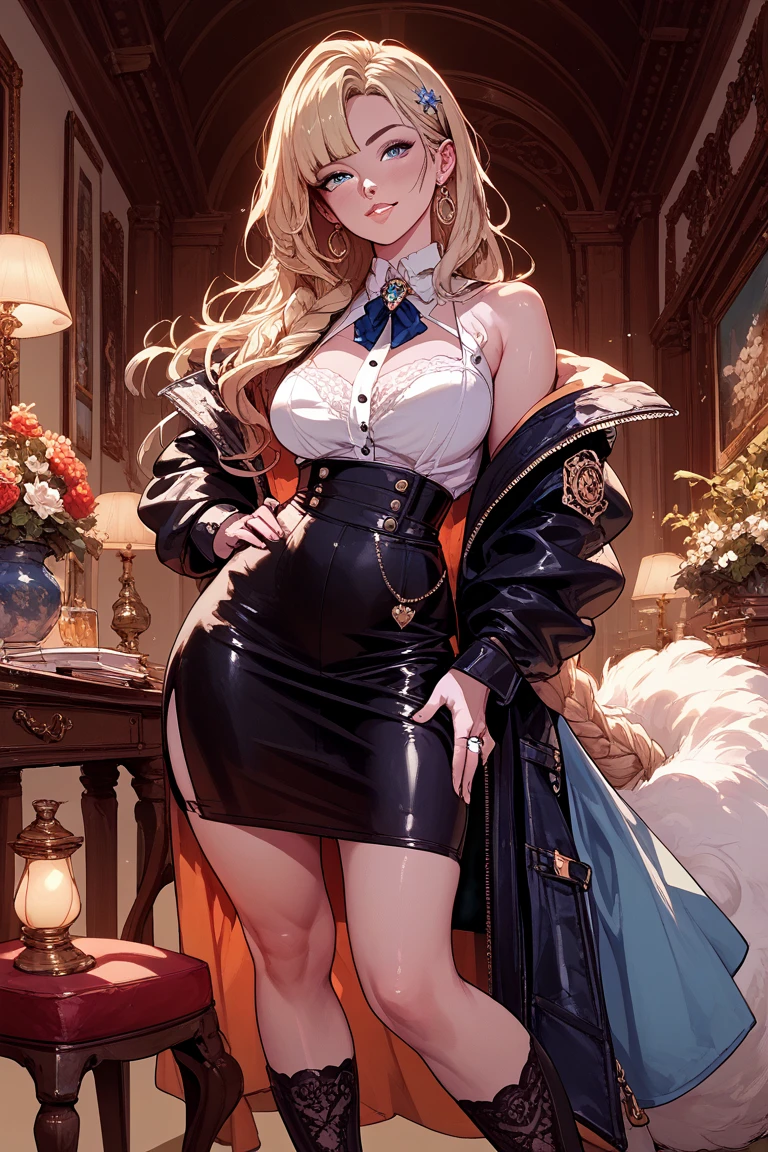 Nardack,RAW,(intricatedetailed),1girl,solo,paleskin,expressionless,(BlackCorsetStrapcottonDress:1.1),whiteLong-SleeveLayeredCollarPlainShirt+NeckTie+SuspenderA-LineSkirt,blackpantyhose,hghheels,Thestrapisslimmingthewaist,(darkfantasy:1.2),(lastboss:1.25),whitehorrortheme,grandeur,((marvelousillustration)),(detailedsplash),