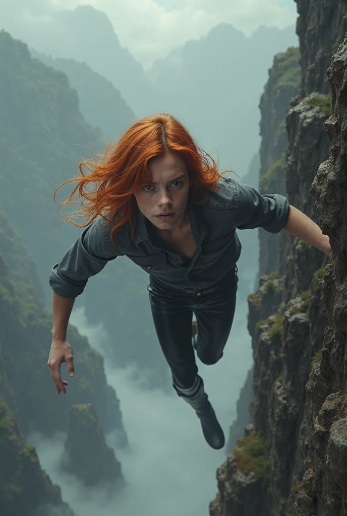 (a 20-year-old red-haired woman) (scaling a mountain) (without any equipment) (in gym attire), [detailed facial features], [athletic physique], (best quality, ultra-detailed) (realistic) (vivid colors), (landscape) (beautiful scenic view), (natural lighting)
