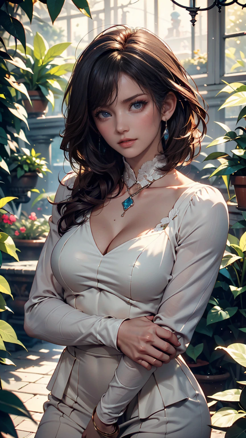Beautiful woman, Very sexy body, Detailed medium chest, Look straight into the camera, With a sexy look、Cleavage Emphasis、Choker with lace embellishment、garter belt、Garter Stockings、Stiletto heels、Double vertical roll((twin drills))、Red hair、Looking at the viewer in the middle of a prairie wheat field、Vision