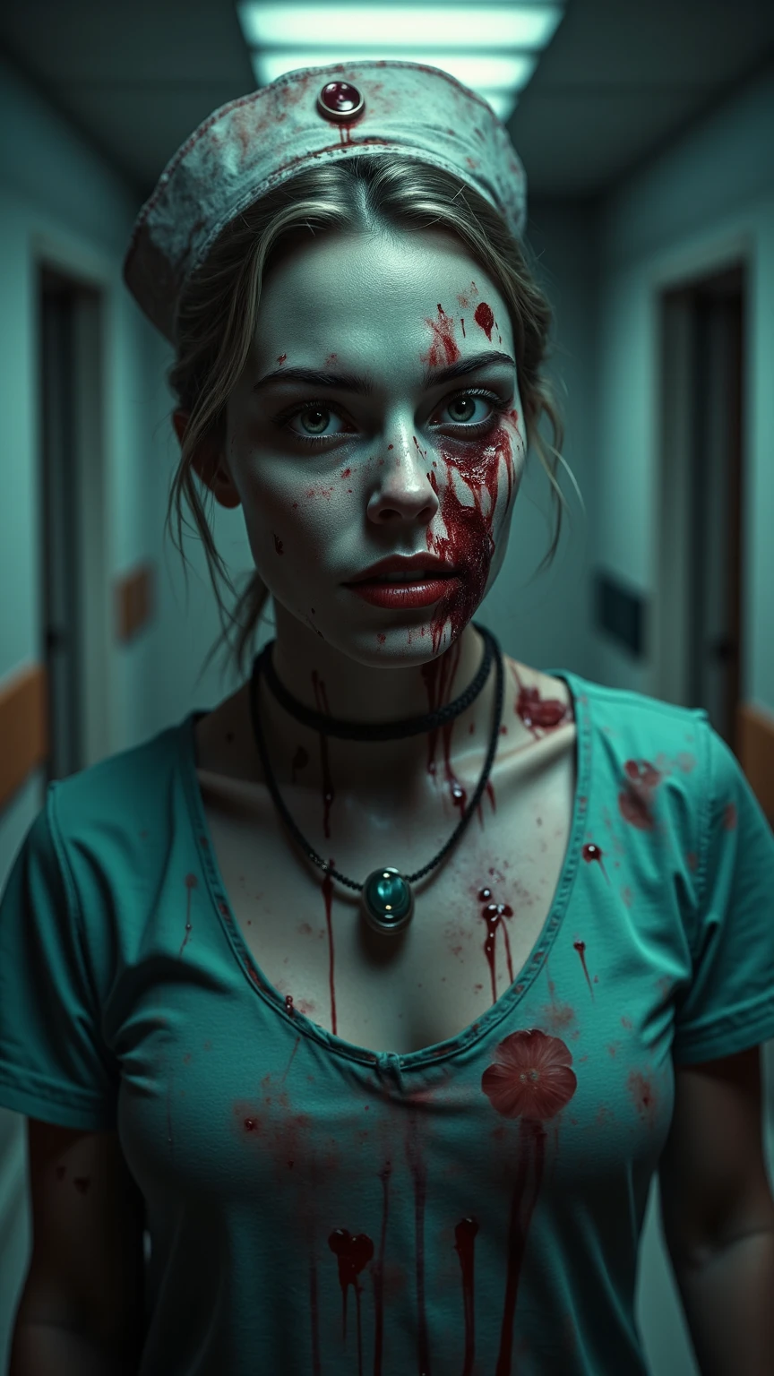 dirty scene of female serial killer catgirl in brightly-lit warehouse in realistic style, close portrait shot of feminine neglected senior woman with cat ears in a bloodied blood-covered poop-smeared poop-stained white shirt standing in a well-lit room, working clothes, work clothes, her clothes are torn and dirty, wearing dirty overalls, grease-stained work clothes, (dirty), poop-smears, rust stains, working woman mechanic, stained coveralls, portrait shot torso and up, bodily neglect, homeless filth, eye-level shot, in the rusty and bloody style of the playstation 2 video game silent hill 3, scary dirty, hard work, greasy hands, soot, sooty, silent hill aesthetic, resident evil aesthetic, (brightly lit garage), unclean, bodily neglect, murder scene, serial killer, bathed in blood, blood blood blood blood blood, realistic poop-smeared, soaked in blood, clothes covered in poop, catgirl from the playstation 3 silent hill,