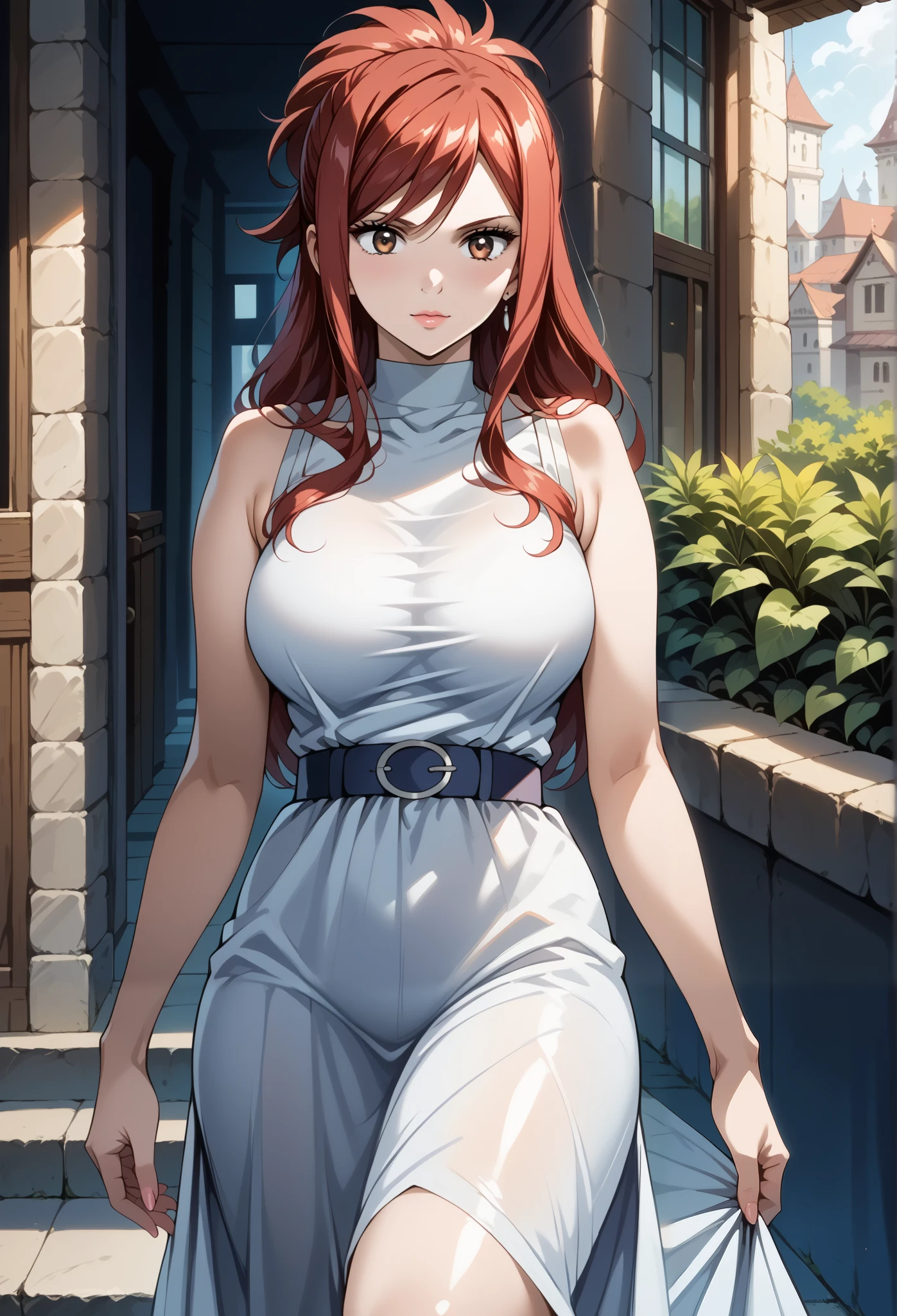 score_9, score_8_up, score_7_up, source_anime, 4K,perfect fingers,(perfect hands, perfect anatomy),prefect lighting, very aesthetic, intricate details,highly detailed background, masterpiece, high quality, best quality, high resolution,
1 girl,solo,erza knightwalker, red hair, brown eyes, long hair, straight hair,mature female,large breast,,
wearing ((casual dress, )),,
detailed background, Outdoors, sunlight, 2 scenes, Comic Page, Public Exposure、Spectacle, Onlookers、bald middle-aged fat man,