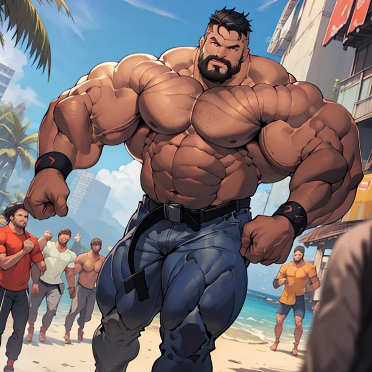 expansive landscape photograph , (a view from below that shows sky above and open swimming pool below), Zeus hairy old bald muscular man with beard, happy & Smiling, flexing biceps, splashing in middle of waterfall, water falling down head onto body, speedo with large bulge, naked, tree BREAK production art, (warm light source:1.2), lamp, lot of green and blue, intricate details, volumetric lighting, realism BREAK (masterpiece:1.2), (best quality), 4k, ultra-detailed, (dynamic composition:1.4), highly detailed, colorful details,( iridescent colors:1.2), (glowing lighting, atmospheric lighting), dreamy, magical,