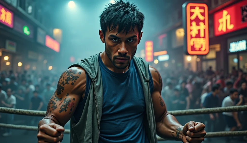 Close-up of a group of extremely handsome, 15-year-old, muscular, tattooed, necklace-wearing, high-tailed young men, street scene, gangster style, romance, Hong Kong cinema, knives, guns, spears, clubs. Their eyes are filled with sadness and longing. The background is a trail of blood and violence. Cinematic lighting, high detail, 8k, artstation, conceptual art, dark fantasy. Photo taken with a Canon EOS R5 85mm f/11 camera, ((sharp)) mode of people and surroundings. Image quality ((8K)), ((realistic)), ((masterpiece)), ((sharpest and highest contrast)), ((excellent depth of field)), ((stereoscopic lighting)). ((angry, ferocious)), detailed pores, ((Direct facial lighting)), bright sunlight.