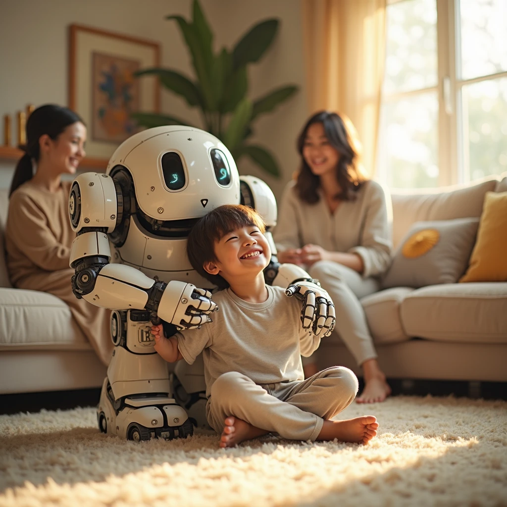 A large, human-shaped babysitting robot