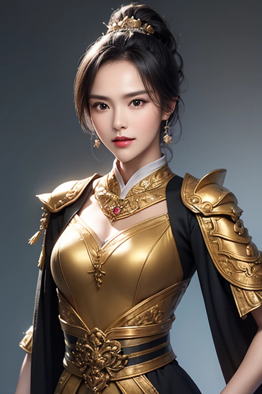 realistic, High resolution, soft light,1 female, alone, hip up, glowing skin, (detailed face), chinese armor