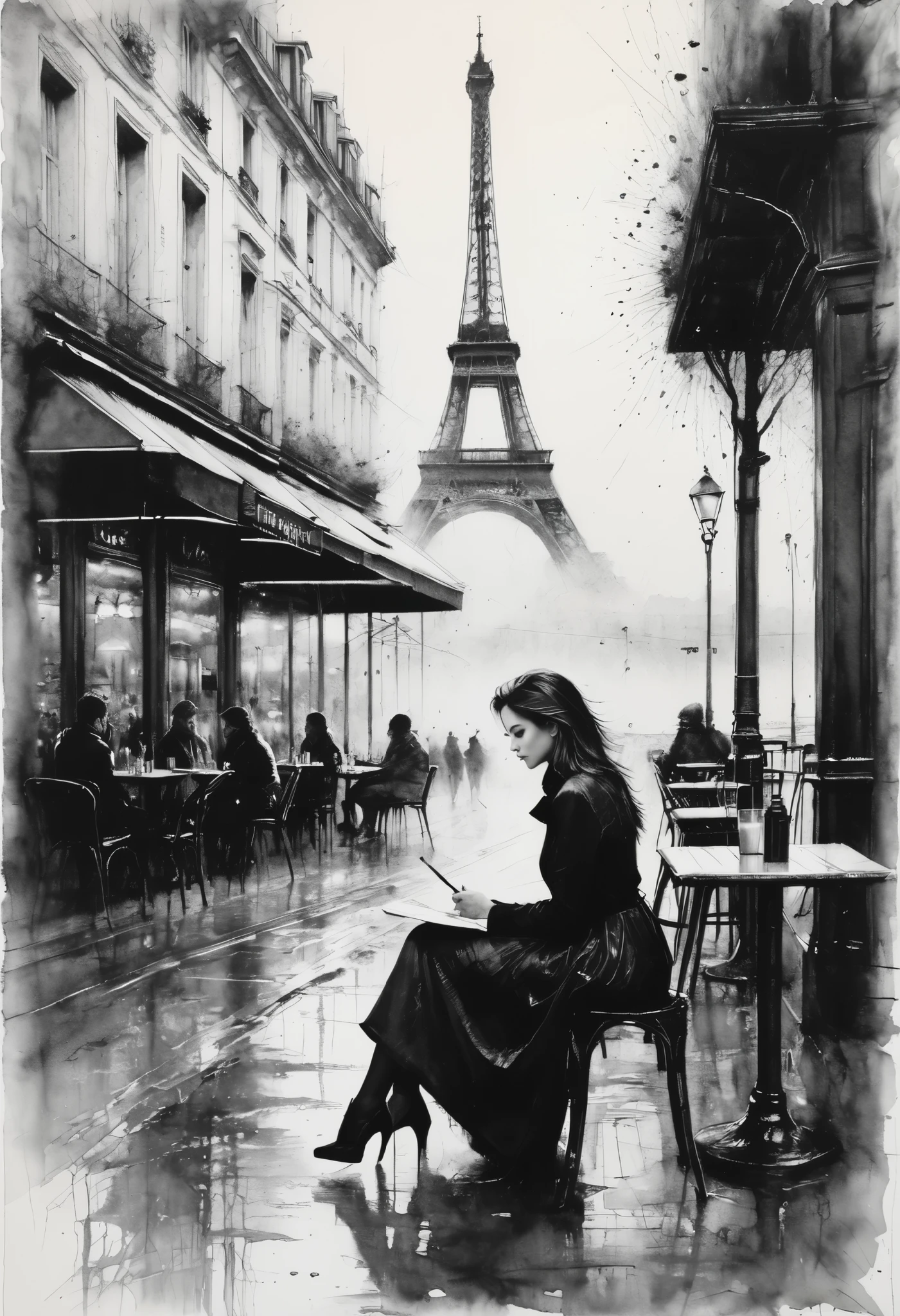 Charcoal drawing , Crayons, black Pencil drawing, Pencil drawing, Black and white drawing, graphite drawing ,
poster, Close up, full length, Stunningly beautiful young woman, sitting in a Parisian street cafe, portrait of Willem Henraets, watercolor, “wet on wet” and “splashing” techniques, center, perfect composition, abstraction, surrealism
Charcoal drawing , painting in the style of such artists, as Russ Mills, Sakimichan, Vlop,
Leusch, , Darek Zabrocki and Jean-Baptiste Monge,