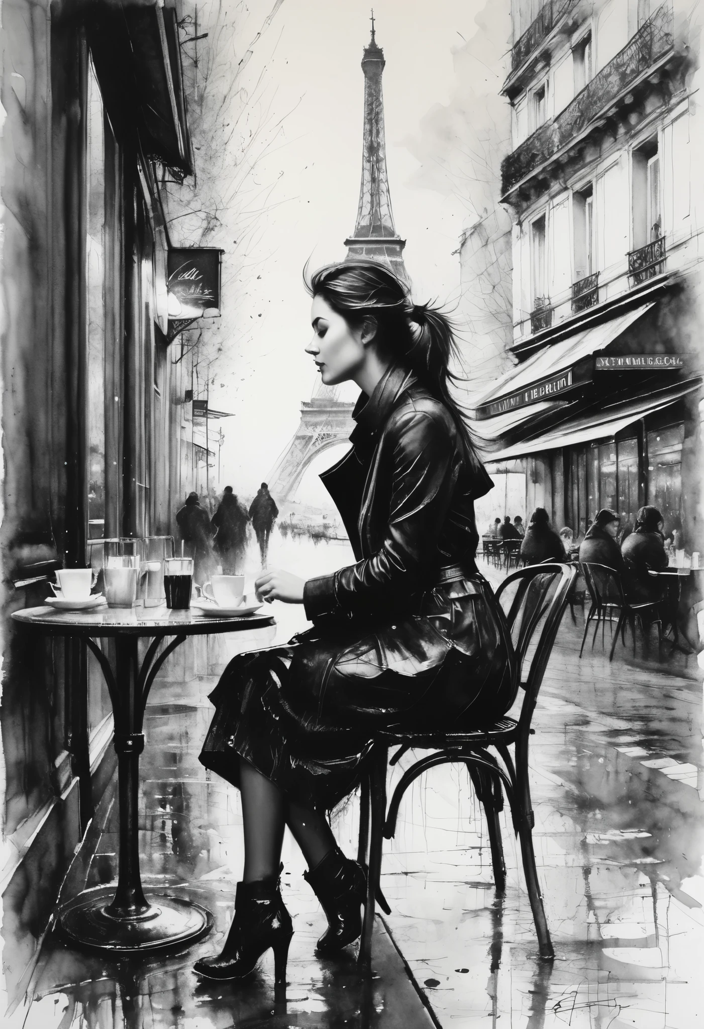 Charcoal drawing , Crayons, black Pencil drawing, Pencil drawing, Black and white drawing, graphite drawing ,
poster, Close up, full length, Stunningly beautiful young woman, sitting in a Parisian street cafe, portrait of Willem Henraets, watercolor, “wet on wet” and “splashing” techniques, center, perfect composition, abstraction, surrealism
Charcoal drawing , painting in the style of such artists, as Russ Mills, Sakimichan, Vlop,
Leusch, , Darek Zabrocki and Jean-Baptiste Monge,