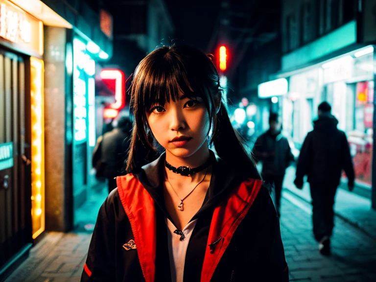1girl, 13 years old, realistic, she is wearing short pants, she is wearing oversize hoodie, black hair, cat ear, cat tail, long hair, Sleepy face, street, star eye, night, super moon, The text is bold and eye-catching, with catchy slogans that add to the overall drama and excitement, meteor in the sky, hd,