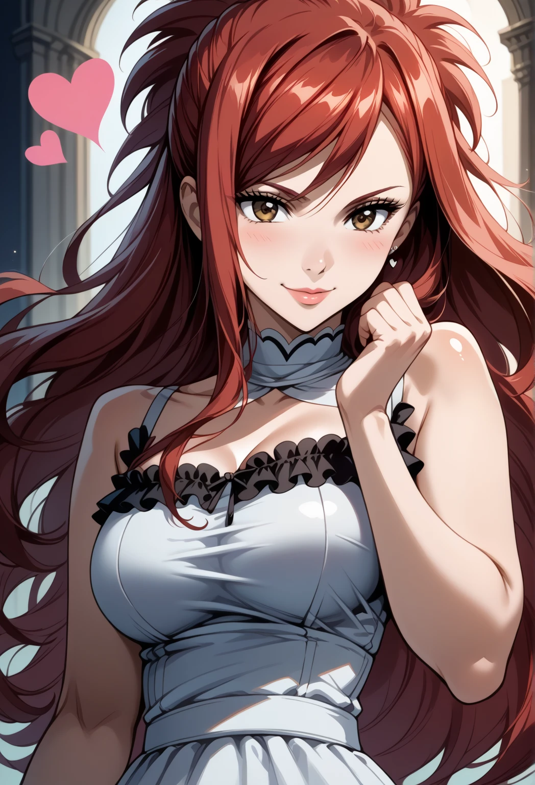 full body, extreme wavy auburn hair, luxurious hair, lustful eyes, a knowing smile, aroused 25 years old, playfully aroused, dripping with desire, busty cleavage, heavy bust, pajamas, slim waist, posing by the bed, coy smile with open parted lips, (blushing:1.3), looking lovingly at the viewer, seductive green eyes, an inviting pose, bedroom background, champagne, in love (pov), loving gesture, loving gaze, loving eyes, glowing eyes, highly detailed eyes, chocker, earrings, nsfw,
