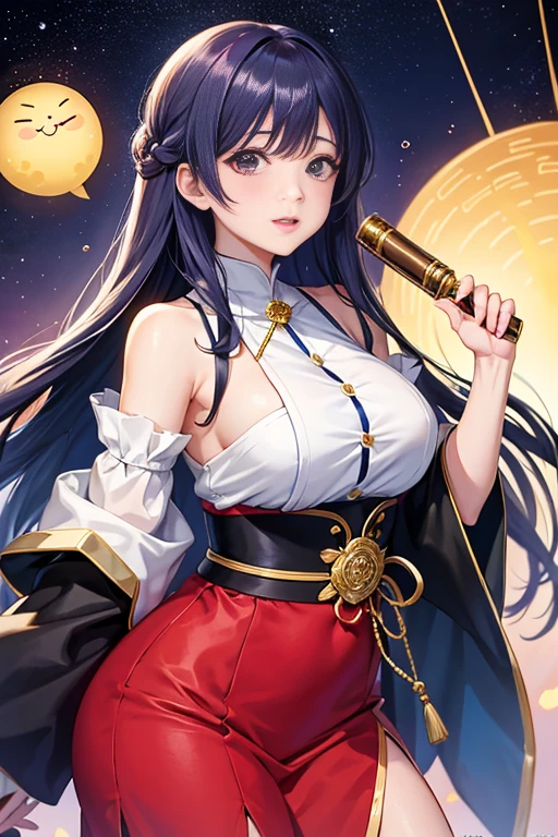 <lora:CrossAngeRondo:0.6>, CrossAngeRondo, Salamandinay, solo, short hair, cleavage, bare shoulders, jewelry, medium breasts, upper body, detached sleeves, japanese clothes, sky, solo focus, lips, clothing cutout, makeup, night, frown, parody, hair tubes, cleavage cutout, tiara, lipstick, star (sky), eyeshadow, starry sky, nontraditional miko, serious, circlet