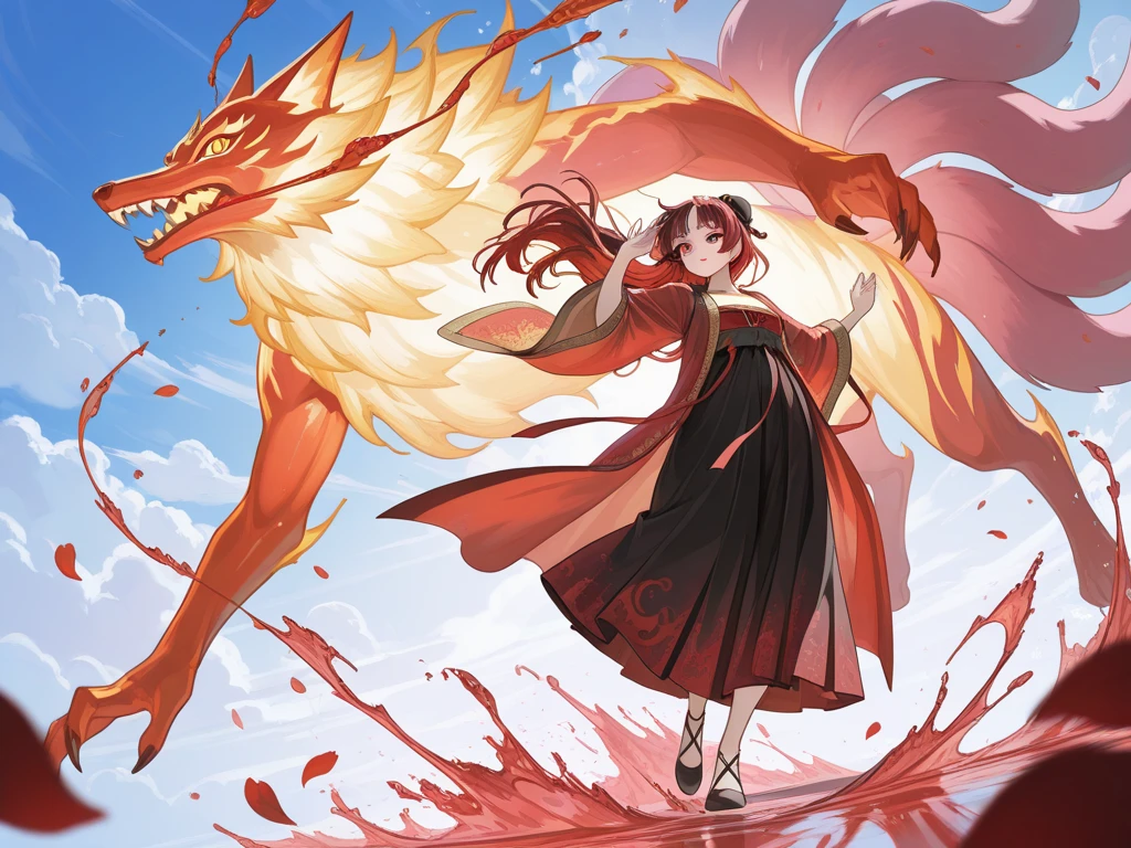 masterpiece, <lora:Shie_Nanahara-49:1>
Shie_Nanahara, 1girl, solo, long hair, looking at viewer, full body, braid, red hair, detached sleeves, wide sleeves, sash, lantern, dragon, paper lantern