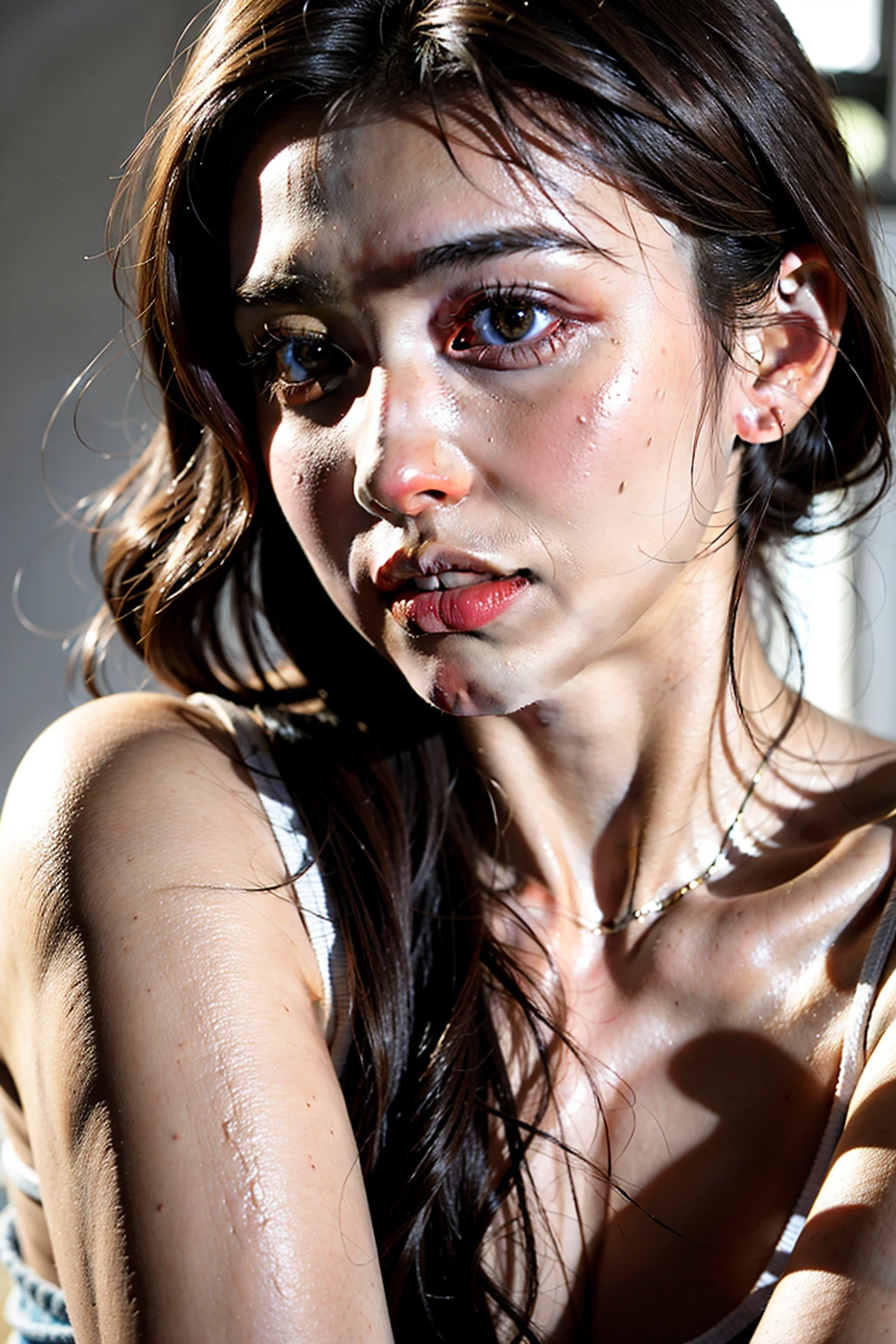 (masterpiece, highest quality:1.2)、girl、(squat)、(leaning forward)、(bra)、(sex:1.3)、(eyes half closed)、(large tears)、(lots of drool:1.3)、The body shakes violently、((Hasselblad Photos))、[:(detailed face:1.2):0.2]、