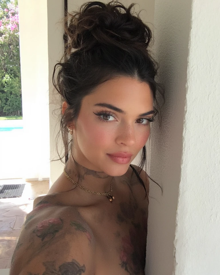 a realistic instagram photo of a [ really beautiful exotic androgynous supermodel 19 year old woman] , with [long, dark hair in sleek braids] , looks like [Megan FOX] and [Adriana Lima], light makeup, looking [innocent, cute, flushed] , lingerie [light] skin --ar 9:16 --stylize 750 --v 6
