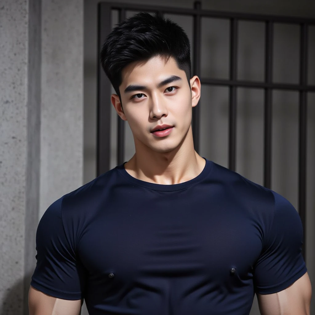 (NSFW: 1.2),独奏: 1.5, (As a matter of fact, Masterpiece, 8k HD, good light quality, sportswear, fit the face, complicated details), A handsome, muscular young Korean man sits at a table, with muscular arms. , 20 years old, be happy, detailed face, delicate eyes, look at the sky, Wear a tight blue t-shirt.:1.6 , jeans period, black eyes, Black hair color, ผมsmooth, smooth,Surreal,Superb details,Highest quality,real,Open your mouth to talk. , Close your eyes., (standing in the football field:1.1),(genital very long big :1.8),(Erection of the penis:1.5),