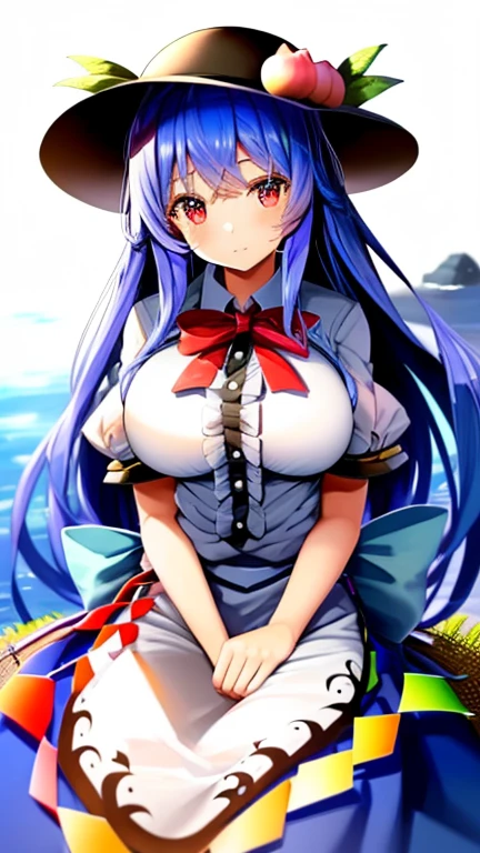 (masterpiece),best quality, expressive eyes, perfect face,w sitting, w sitting on ground, legs on ground, 1girl,
big breast, H-cup, good breast, crossing arms, beautiful, gorgeous,anime,girl,lora,hinanawi tenshi, blue hair, blue haired,tent boobs, tent chest, tent breast