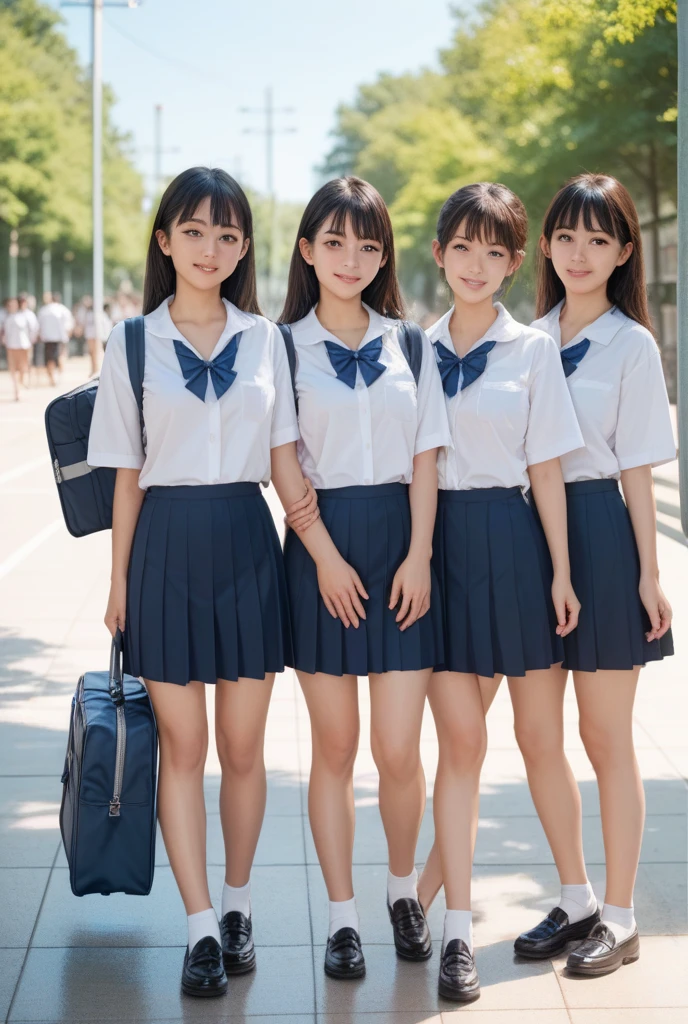 8k、High definition、Ultra Detail、Photorealistic、High resolution、reality的で正確な描写、reality的で正確な人体構造、Highest quality、Lots of Japanese women 、Multiple Beautiful Girls、集合photograph、Commemorative photo of the girls(8k、Raw photography、Highest quality、masterpiece:1.2),(Black Hair:1.5),(Cute hairstyle、Bobcut、Very short hair、ponytail、Twin tails:1.4),(6 high school s、The girls are all very beautiful、)、(Schoolでのグループ出席:1.4)、超High resolution,( School)、(Japanese women: 1.2),(Realistic:1.37)、Photon Mapping,reality、(everyone is so cute, Like an idol: 1.7)、(Cute Smile: 1.7)、(Round face: 1.8)、(Baby Face: 1.2)、Physically Based Rendering、Depth of field rally background、photograph,(all 着る short skirts、Angle from below、Your thighs are beautiful: 1.5)、whole body、Great quality、Girls Group、Lots of girls