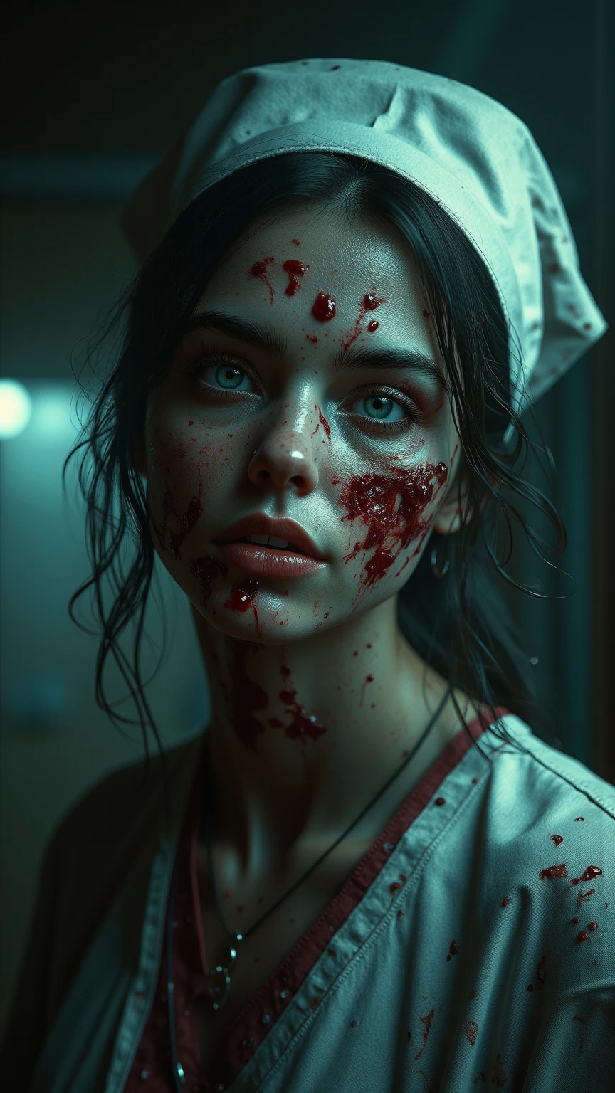 Zombie game icon female nurse circular background darkish background