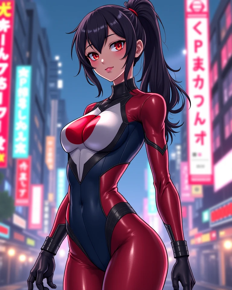masterpiece, Highest quality, so beautiful, Absurd, One girl, mature_Lady,pink_Bodysuits,red_Bodysuits,covered_Nipples,,Yuki_mandarin orange( To_Love), To_Love, One girl, orange_eye,length_hair, brown_hair, hair_ornament,,Cityscape, leaf, moon, night, night_null, Outdoor, null, nullscraper,,floating_hair,From behind