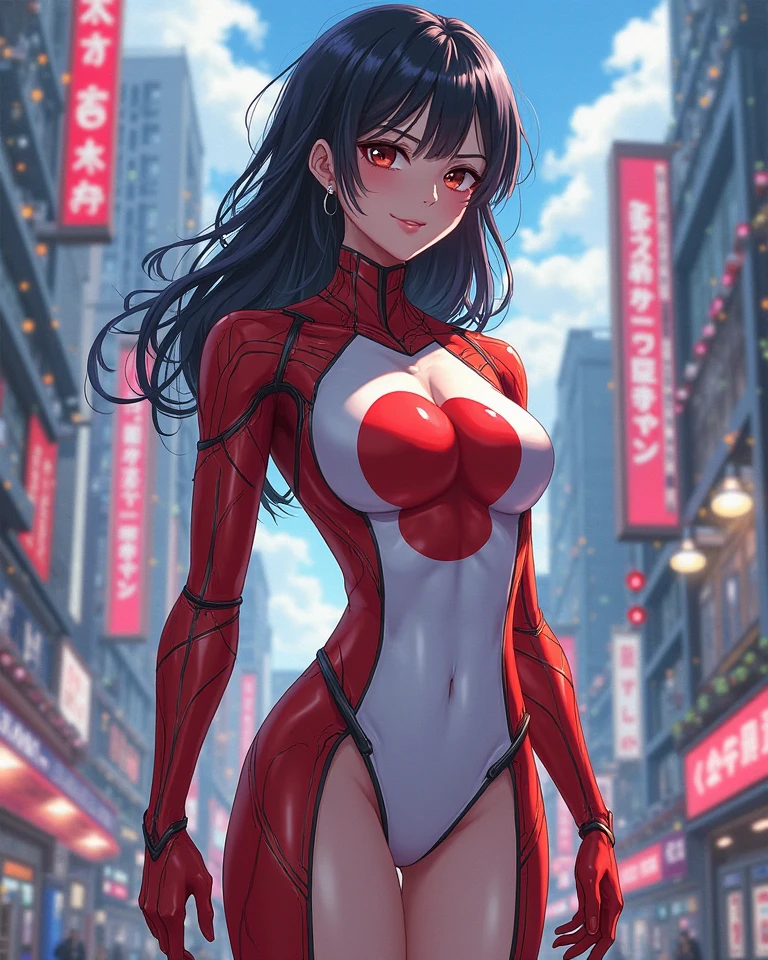Sugar Angle, Soryu Asuka Langley, (Soryu Asuka Langley:1.2), Long Hair, bangs, blue eyes, Brown Hair, hair ornaments,
break bodysuit, Pilot Suit, Plug Suit, (Red bodysuit:1.5), Interface Headset,
break outdoors, city, null, cloud, sun,
break looking at viewer, (Cowboy Shot:1.5),
break (masterpiece:1.2), Highest quality, High resolution, unity 8k wallpaper, (figure:0.8), (Beautiful attention to detail:1.6), Highly detailed face, Perfect lighting, Highly detailed CG, (Perfect hands, Perfect Anatomy),

