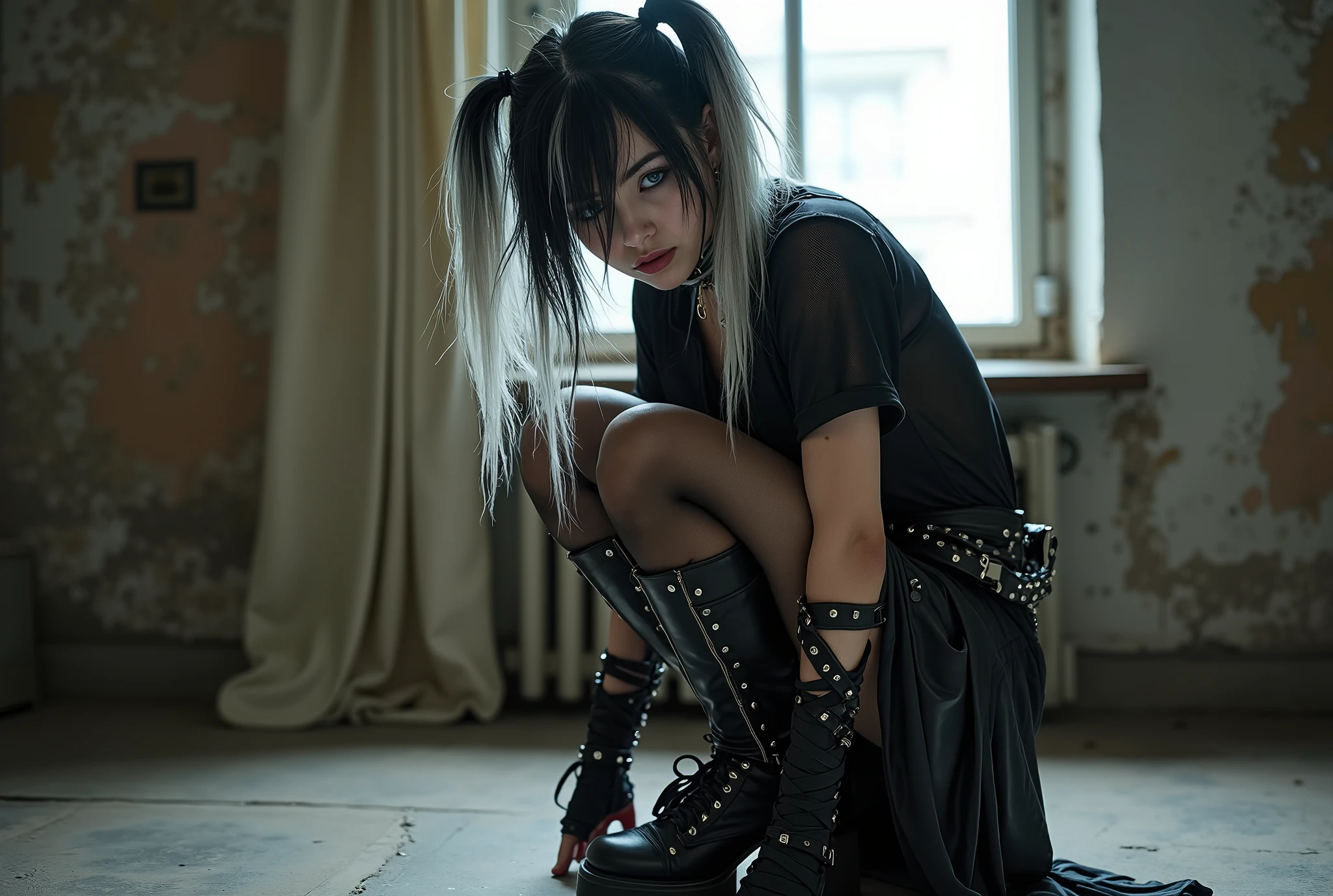Hatsune miku, grades pechos, fumar, ropa sexy, pecho descubierto, botas negras, black metal, anime