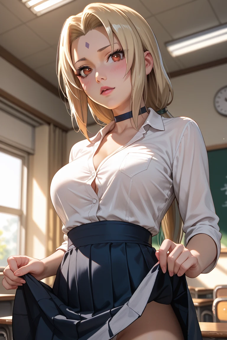 (masterpiece:1.2, highest quality), (realistic, photorealistic:1.4), beautiful illustrations, (natural side lighting, movie lighting), Depth of written boundary,
looking at the viewer, (face focus, Upper body), Front view, full body figure,full body, 1 girl, English, high school girl, 15 years old, perfect face, Cute symmetrical face, shiny skin,
(((shortcut:1.7,blonde))), asymmetrical bangs, Big eyes, droopy eyes, long eyelashes chest), thin,
beautiful hair, beautiful face, fine and beautiful eyes, beautiful clavicle, beautiful body, beautiful breasts, beautiful thighs, beautiful feet, beautiful fingers,
((fine fabric texture, sailor uranus, short sleeve white collar shirt, White pleated skirt, Navy bow tie)),
(beautiful scenery), evening, (In front of the blackboard in the classroom), Are standing, (smile, Upper grade, open your mouth), (((skirt lift, No panties, genitals visible)))