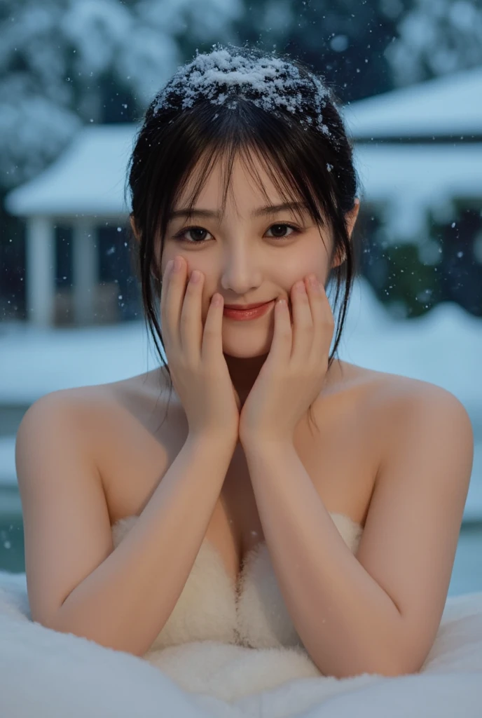masterpiece、A detailed eye、超hight resolution(reality:1.4) A slender,skinny body、being thin、thin and long legs、 (A hyper-realistic), (hight resolution), (8K), (ighly detailed), (ultra-detailliert), 详细的脸,、NSFW、Inter-strands、fullnude、((((Naked play、snow field))))、huge smile、(((slaves、性slaves、)))、Drenched hair、snowman