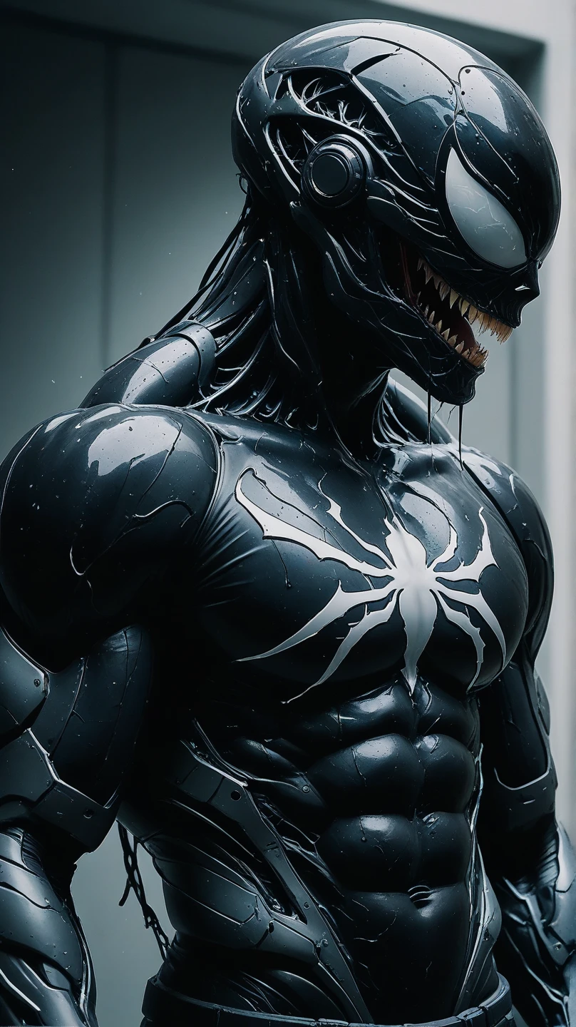 ((best quality)), ((masterpiece)), ((ultra realistic)), professional intricately detailed award winning portfolio photograph, Venom from spiderman, (huge and muscular:1.3),  aggressive standing pose, the venom symbiote, streets of new york, professional, realistic, roughness, ultra realistic, photographed on a Canon EOS R5, 50mm lens, muted colors, F/2.8, HDR, 8k resolution, highres, high detail, sharp focus, smooth, roughness, real life, photorealism, photography, 8k uhd, cinematic film still from days of future past|spiderman 3