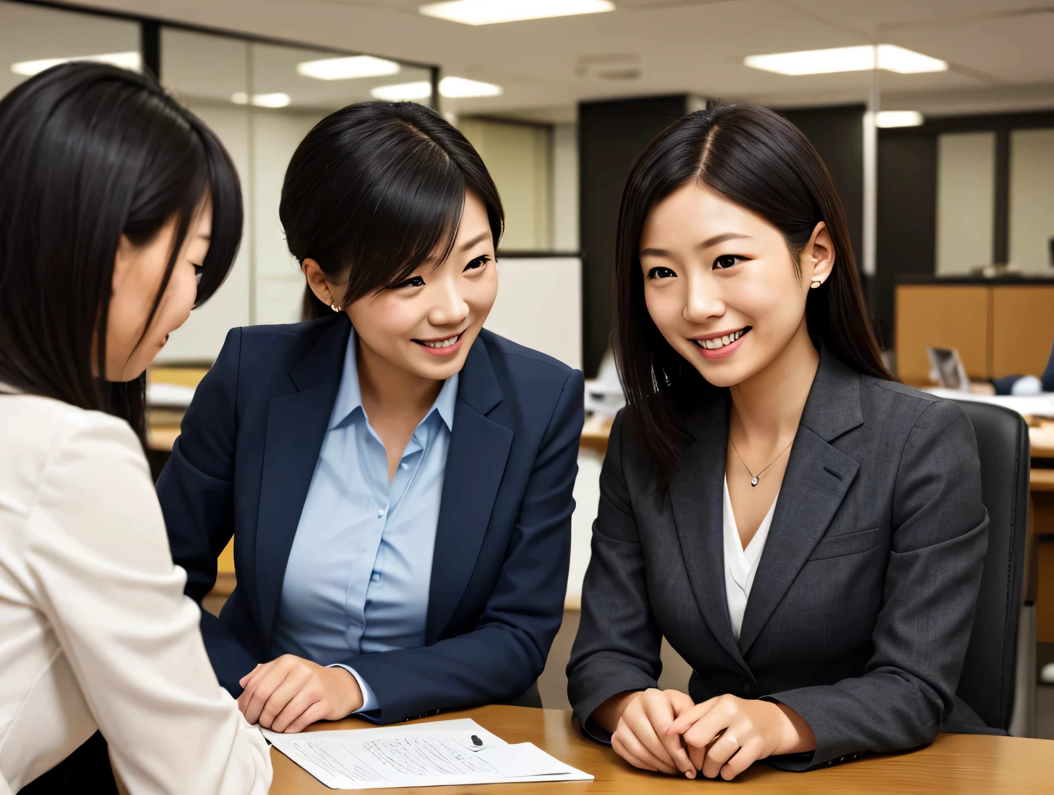 Common normal Japanese women、business suits、smile、Working women、business room、Shortcuts、 black hair、
