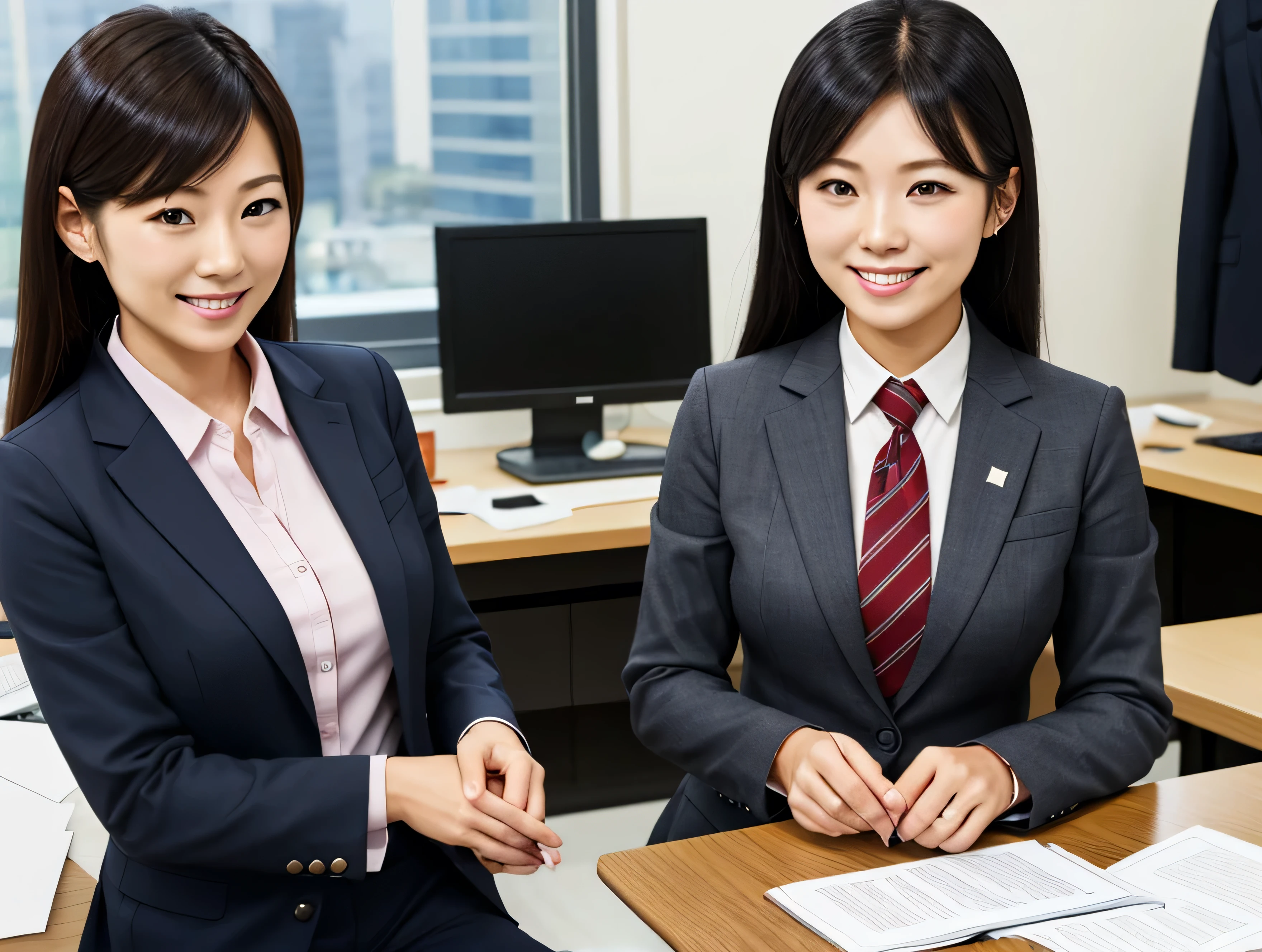 Common normal Japanese women、business suits、smile、Working women、business room、Shortcuts、 black hair、