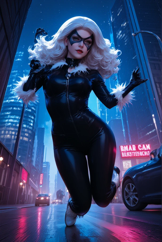 1girl, hyper realistic, hyper intrincate detailed,in toon anime mix, digital art, (Felicia Black_Cat:1.) (cartoon character), cowboy shoot, full body, detailed background, stunning body, shaped latex custom attire, black cat attire, thick clothes, black latex, curvy muscular body. Full body cinematic poster cartel by DC comic cover comics by Artgerm Lau art by Artgerm cover comic by 90s artgerm art cover to DC comics
