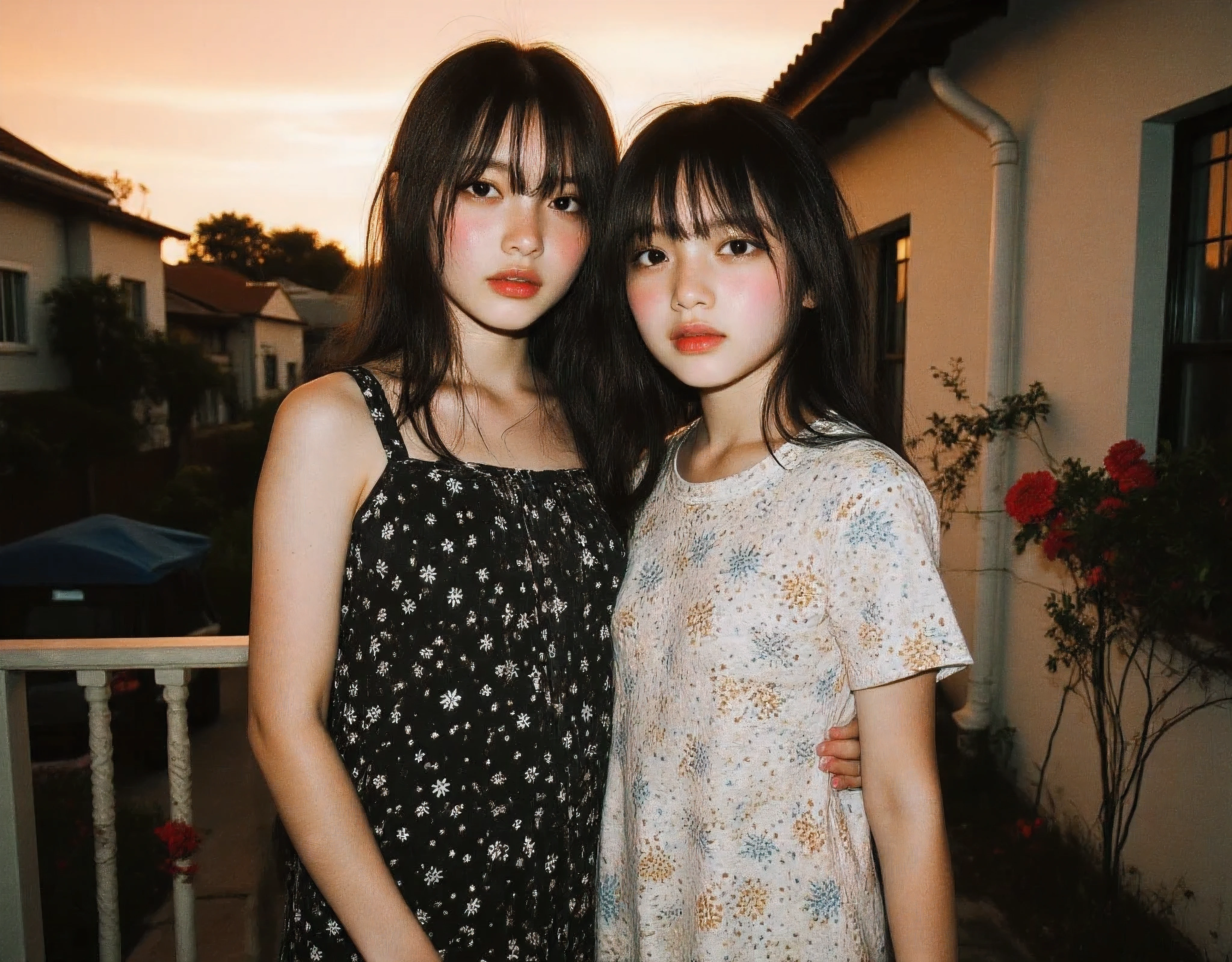 2 sisters in dresses cute and adorable pose in their pajamas , score_9 up, Cutest and prettiest goth girl , lovely ethereal scene (suburban setting background seeing houses and shops from the veranda metro Manila philippines, urban Manila,modern cubao houses )Beautiful amber skies (Large and prominent perky breasts showing décolletage and cleavage with a bit of tan lines) Flash photography, gyaru, Aesthetically pleasing cinematic composition, epic perspective, dramatic lighting and shadows, symmetrical and detailed, Cute girl with small perky breasts in a black and white geometric print summer dress at the veranda at her home during evening relaxing in the outdoor couch, Metro Manila, philippines, Evening, nighttime, Cute tan brown-skinned Filipina-korean goth girl, Cute and adorable milf mommy wearing her sexy and alluring Cute girl in a black and white anime summer dress at the veranda at home during sunset relaxing in the outdoor couch fit athletic toned sexy fit and athletic Filipina-korean woman, tan skin photorealistic and life-like taken from a Leica m9 50mm 1.2, lowlight photography, 4kPhoto_PDXL Photorealistic, 30 years old , Filipina brown skinned pacific islander Spanish mix girl, high resolution, life-like details, Freckles, moles, simple and elegant demeanor, lovely and ethereal face, Photorealistic and life-like skin texture, lovely kissable pouting lips, sexy sensual and alluring seductive pose , surprised face as she looks at me, Cute girl in a summer dress at the veranda at home during dusk relaxing in the outdoor couchTaken from a Leica m9 50mm 1.2, lowlight photography, At the house, , 1girl Cozy bedroom , 4kPhoto_PDXL Photorealistic, 12-years old , Filipina brown skinned pacific islander Spanish mix girl, high resolution, life-like details, Freckles, moles, simple and elegant demeanor, lovely and ethereal face,