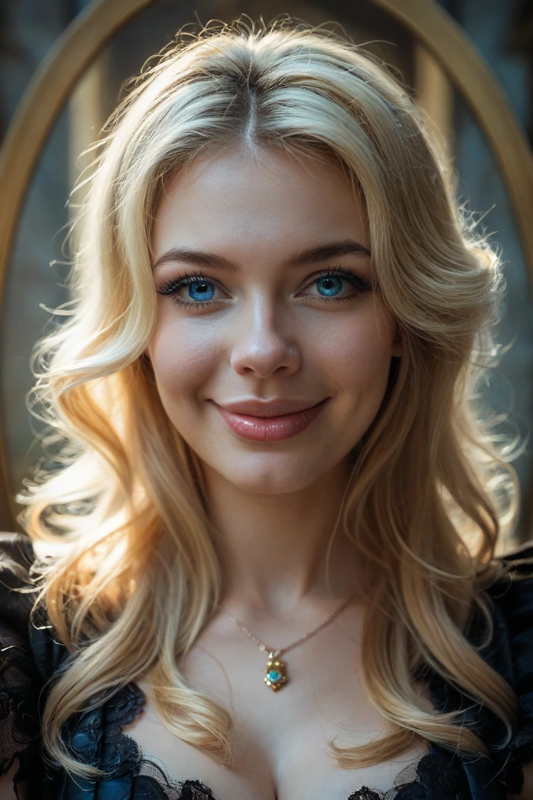 (SiaSiberia), RAW photo, ((close up portrait)), 21yo, blonde_hair, brown_eyes, lips, long_hair, looking_at_viewer, white_tanktop, photo_\(medium\), photorealistic, realistic, smile, solo, (high detailed skin:1.2), 8k uhd, dslr, cinematic lighting, high quality, film grain, Fujifilm XT3,  <lora:add_detail:0.25>