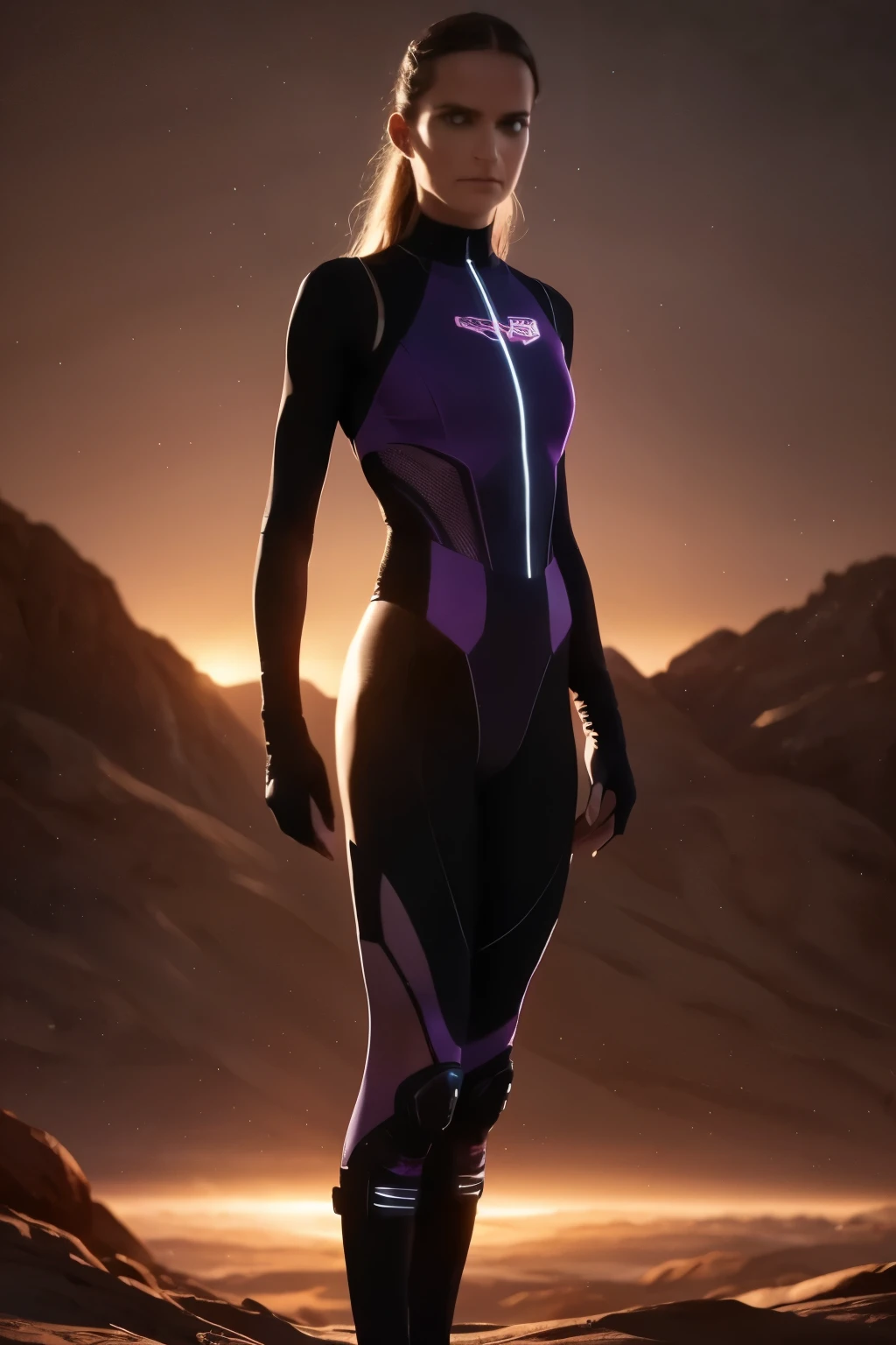 space, extreme frontier, a slender silhouette pierces the hazy purple horizon, detailed character portrait, cinematic lighting, dramatic atmosphere, glowing horizon, vibrant colors, dramatic lighting, moody sci-fi landscape, photorealistic, 8K, ultra-detailed, physically-based rendering