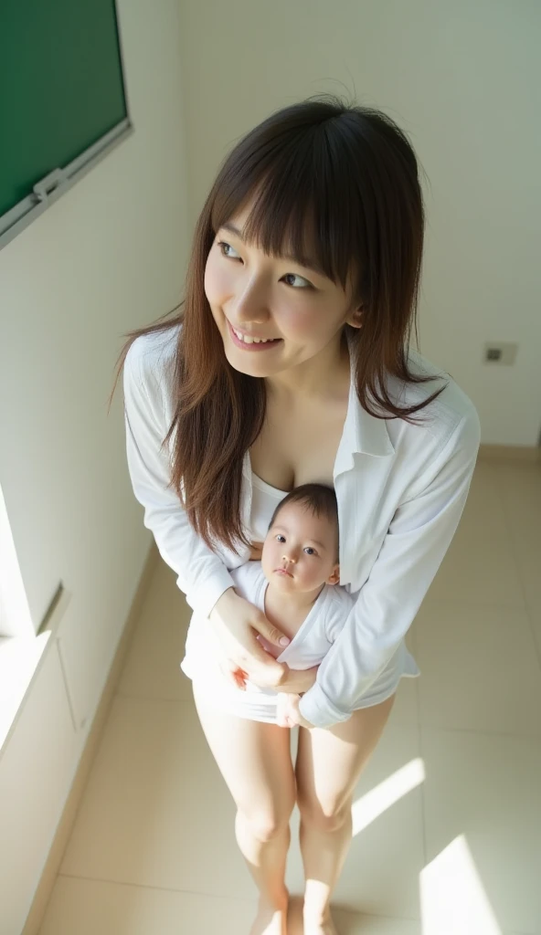 mother of four,Breastfeeding all 4,Japanese style,Furisode,milking,breast milk,Chatting while breastfeeding